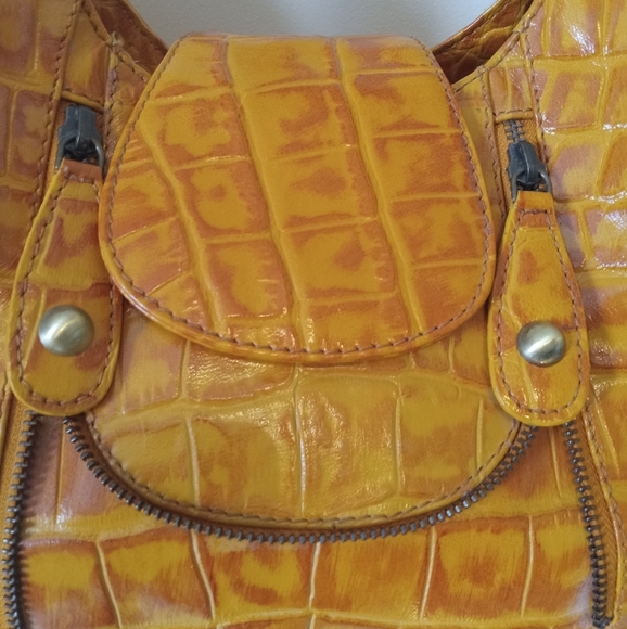 Michael Rome Hobo Leather Orange Crocodile-Embossed Handbag - Picture 2 of 14